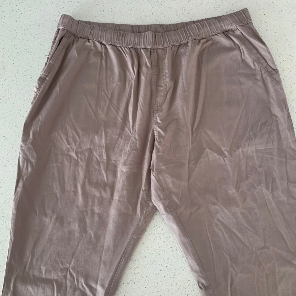 Pact XXL Organic Cotton Stretch Straight‎ Pants Taupe Elastic Waist Drawstring